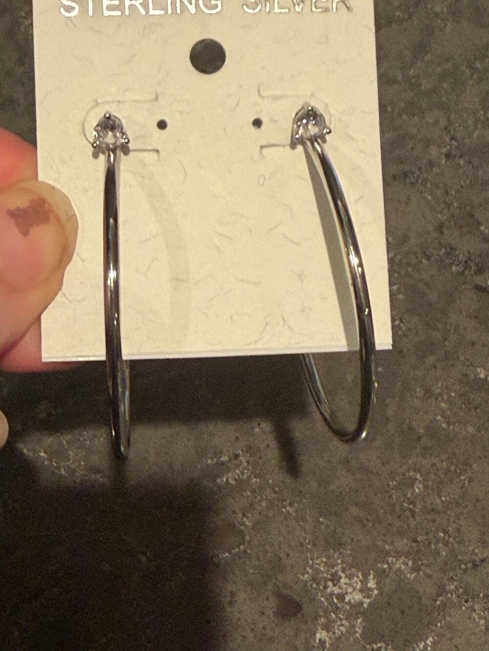 Sterling Silver Thin Hoop Earrings with CZ Accent Top Minimalist Classic